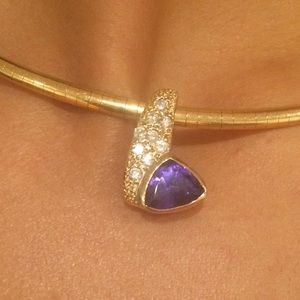 14K Yellow Gold Diamond/Tanzanite Omega Necklace